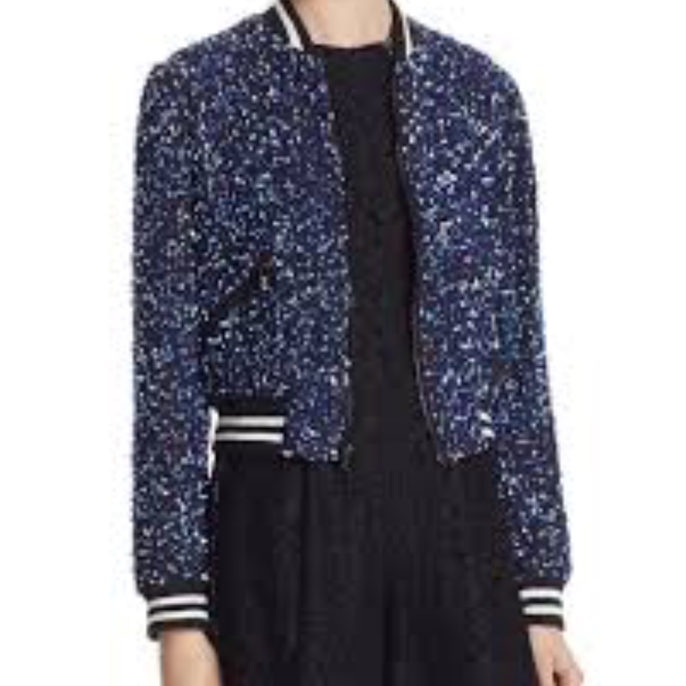Alice + Olivia Lonnie Sequin Bomber Jacket Size XS - Picture 3 of 3